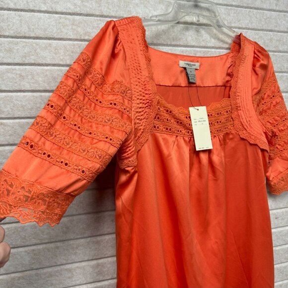 Women’s XS Orange Lace Sleeve Pencil Cocktail Party Dress NWT Square Neck - Picture 3 of 10